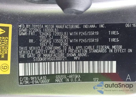 2016 Toyota Highlander Limited V6 z USA, uszkodzony, nr VIN 5TDDKRFH5GS300721